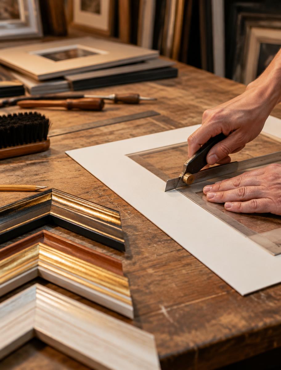 Cutting a mat at the workbench